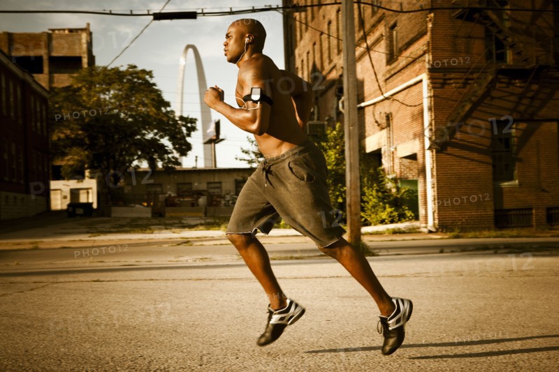 African American man jogging