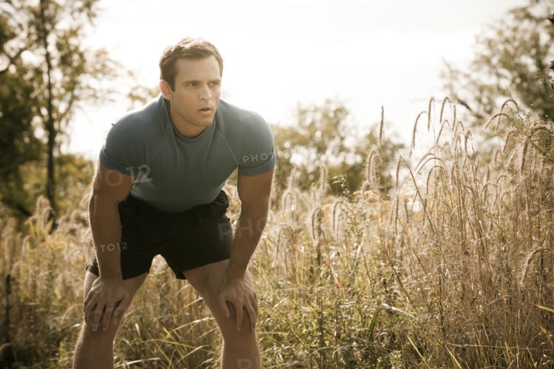 Caucasian man relaxing after exercise