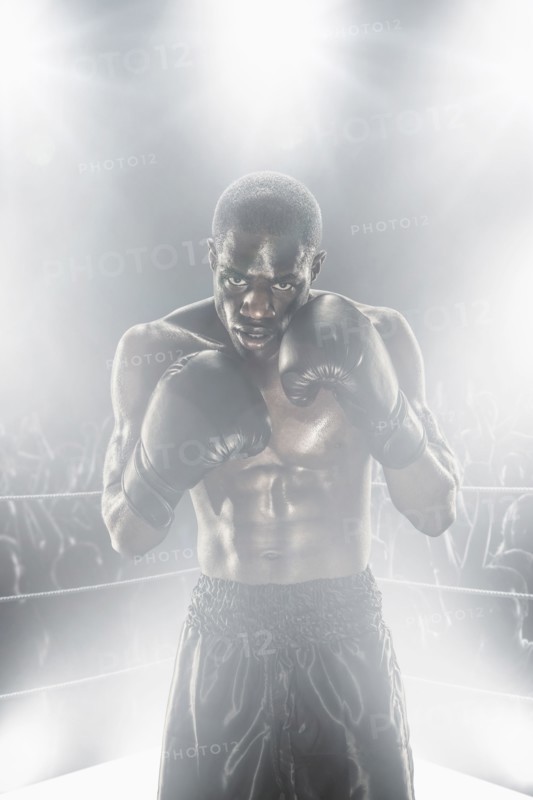 African American boxer in boxing ring
