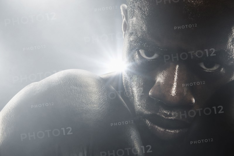 Serious African American boxer
