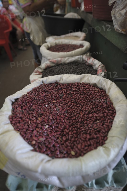 Sacks of dried beans at market