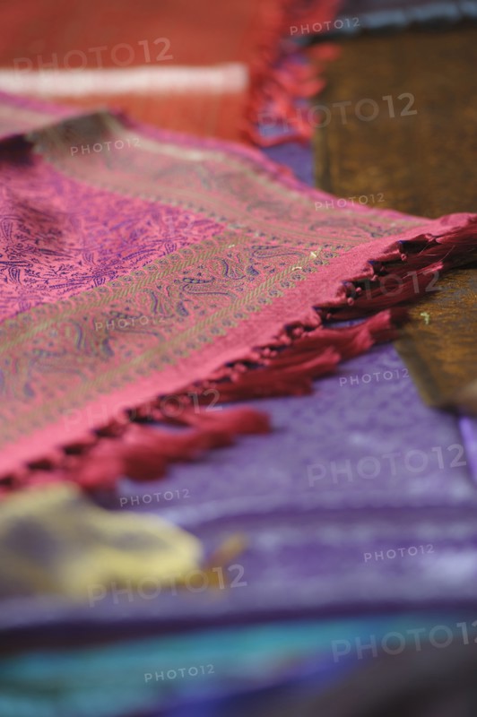 Close up of bright woven textiles
