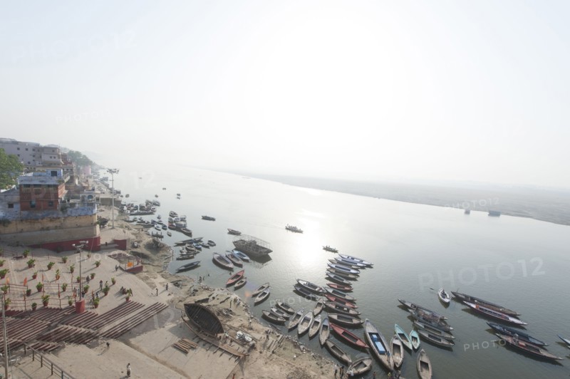 Aerial view of boats in rural harbor