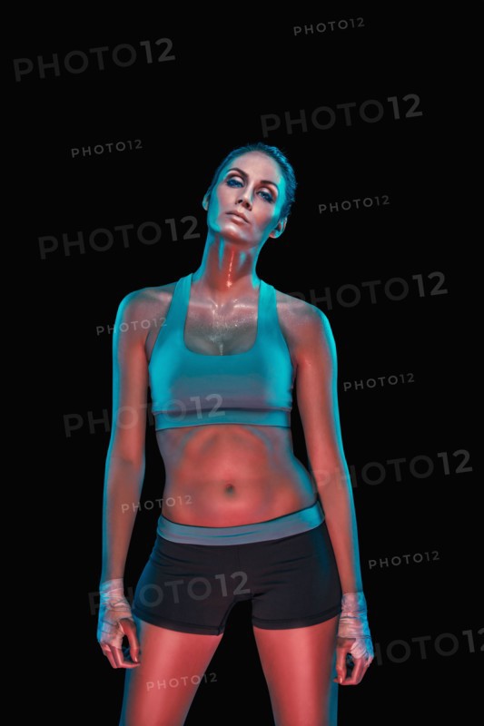 Caucasian boxer with serious expression