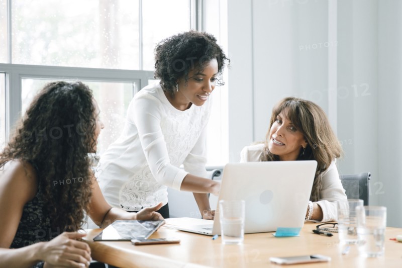 Businesswomen using laptop in meeting
