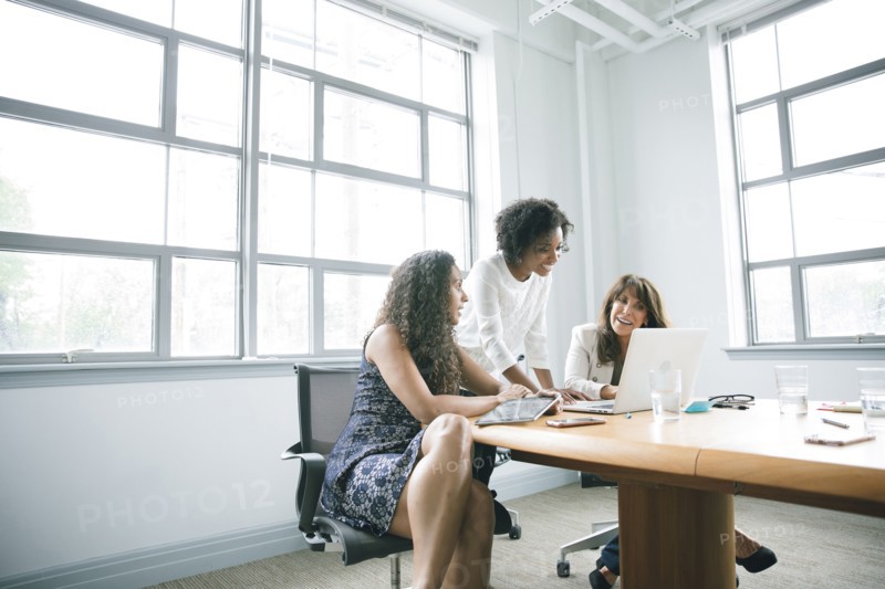 Businesswomen using laptop in meeting