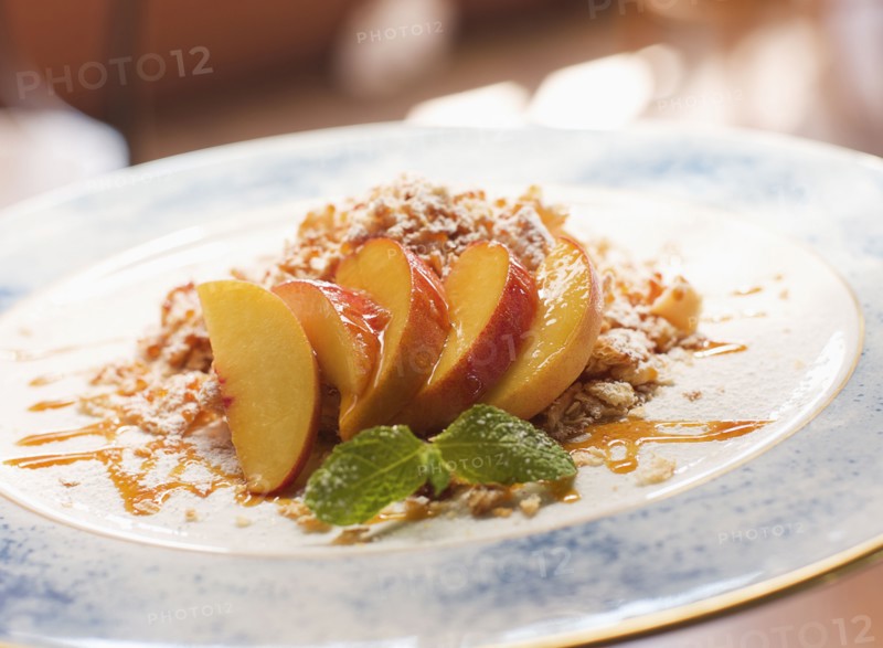 Dessert of peach semifreddo amarone