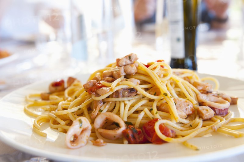 Plate of calamari spaghetti