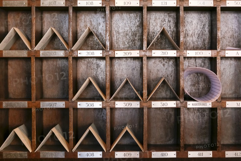 Messages in wooden slots in hotel