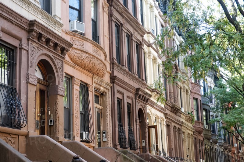 Row of brownstones in city