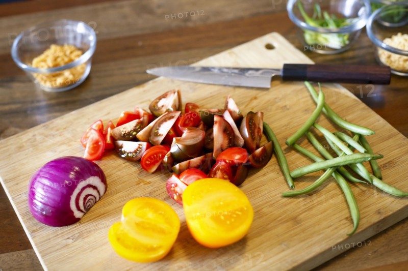 Chopped vegetables on cutting board