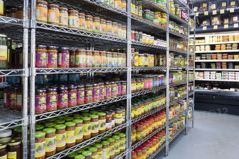 Jars of food in supermarket aisle
