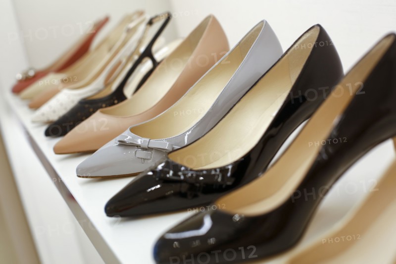 High heel shoes on display