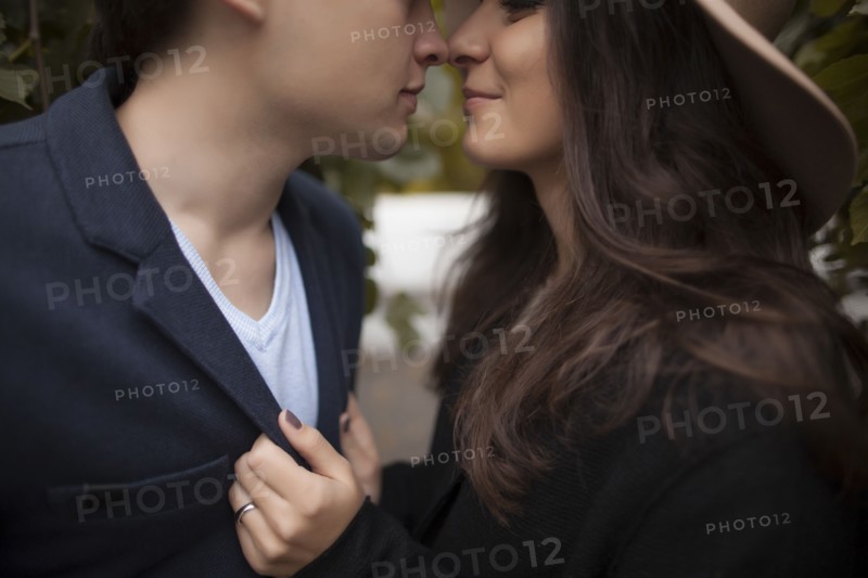 Caucasian couple rubbing noses