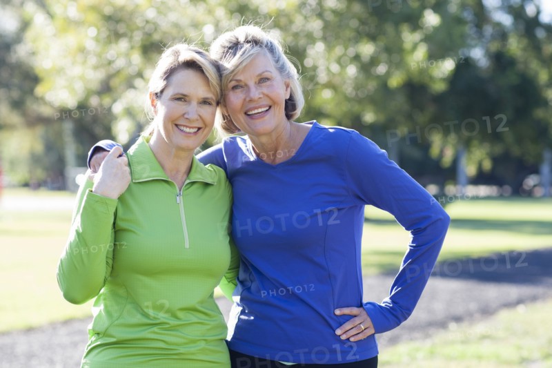 Caucasian women smiling in park