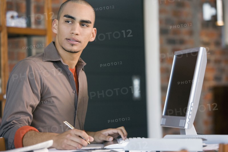 African American man working at home
