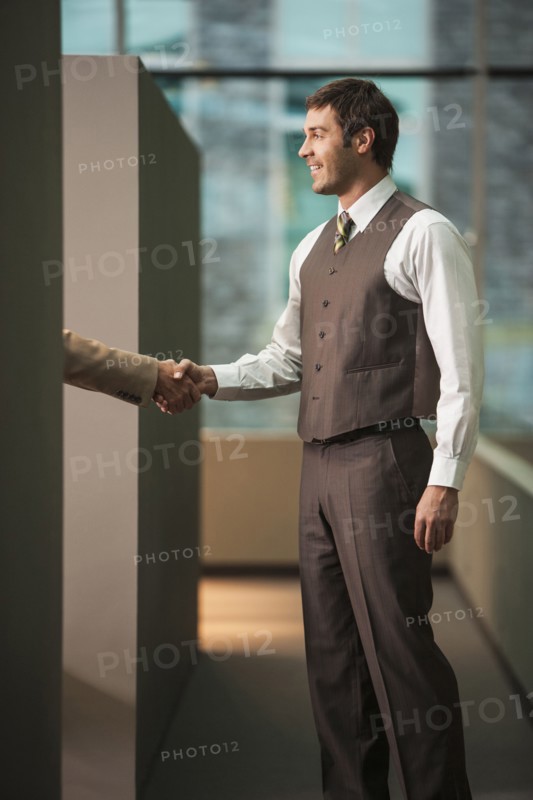 Businessmen shaking hands in office