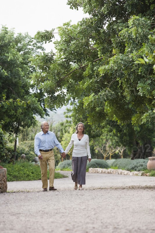 Couple walking together outdoors