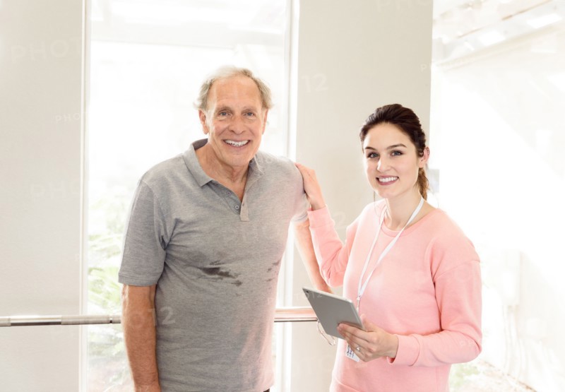 Portrait of Caucasian trainer and man