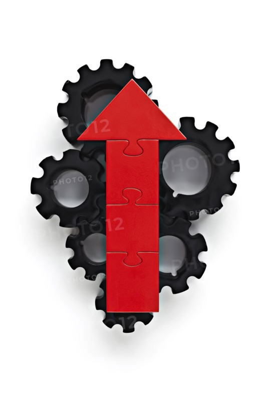 Cogs with red arrow on top