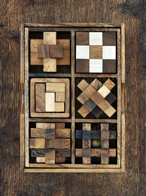 Wooden toy blocks in box