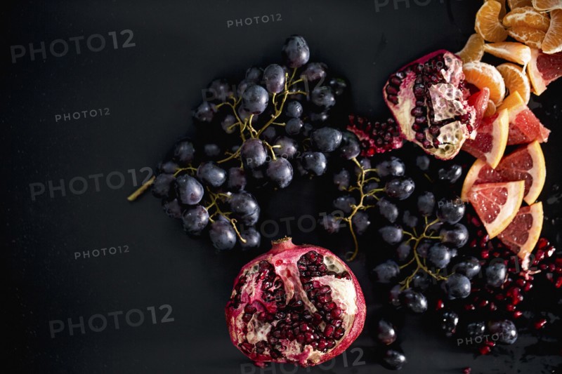 Close up of pomegranates and grapes