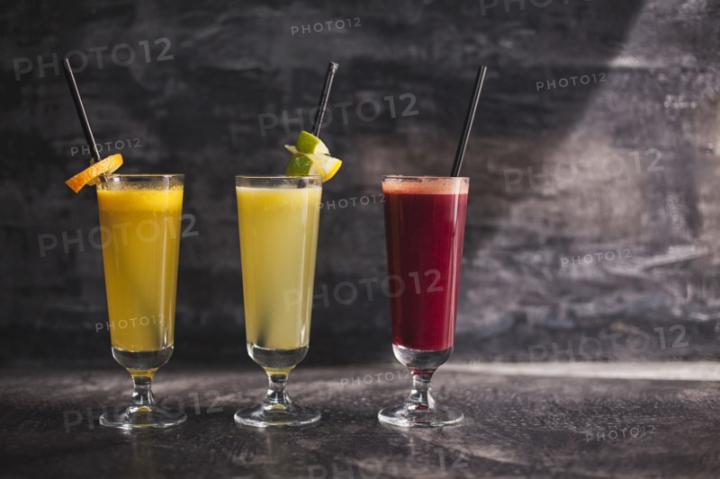 Close up of variety of healthy juices