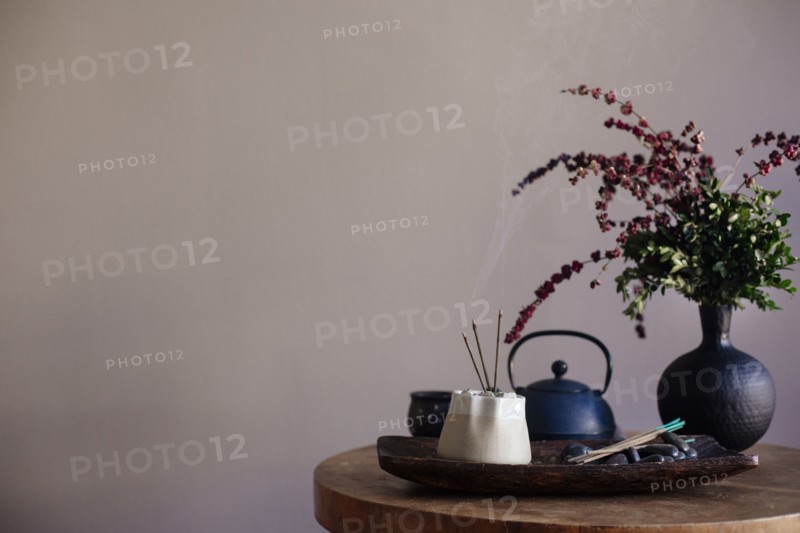 Incense burning on tea tray