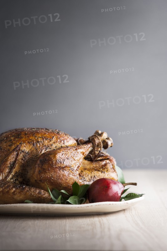 Pear on plate with cajun turkey