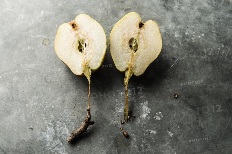 Halves of split pear