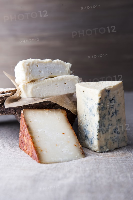 Wedges of artisanal cheese