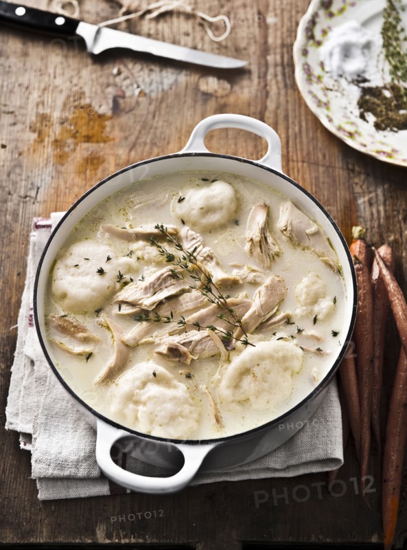 Pot of chicken and dumplings