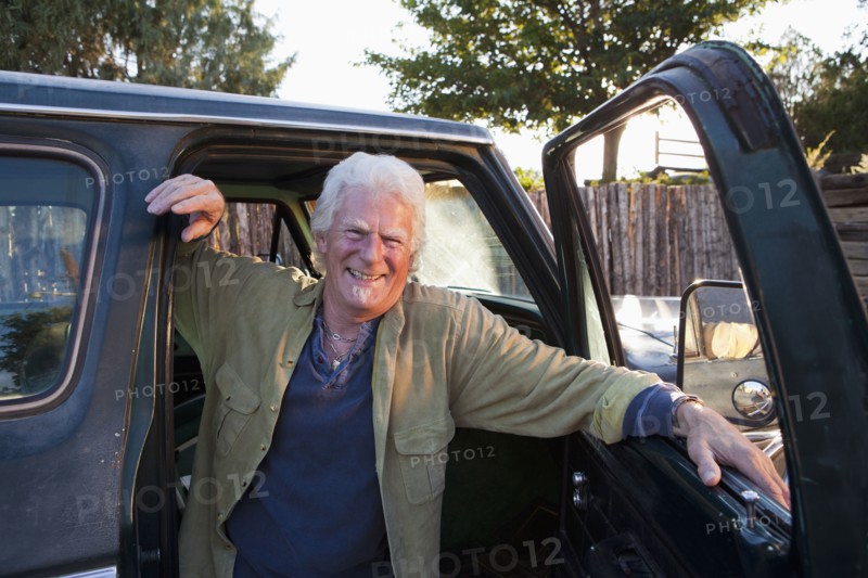 Caucasian man sitting in truck