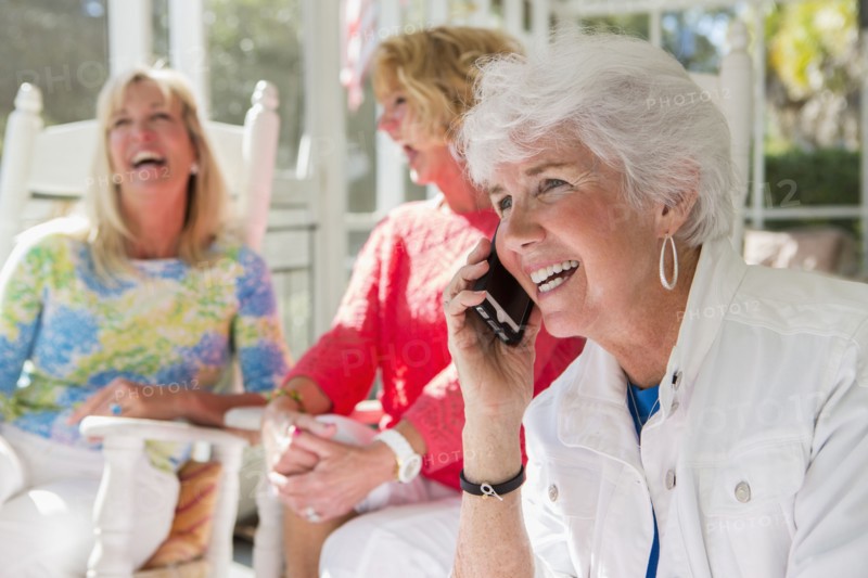 Caucasian woman talking on cell phone