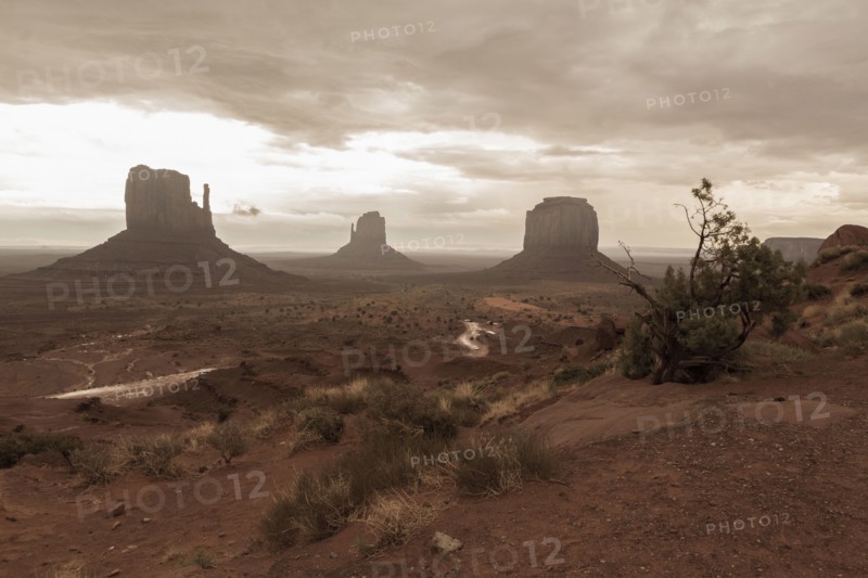 Rock formations in desert under cloudy sky