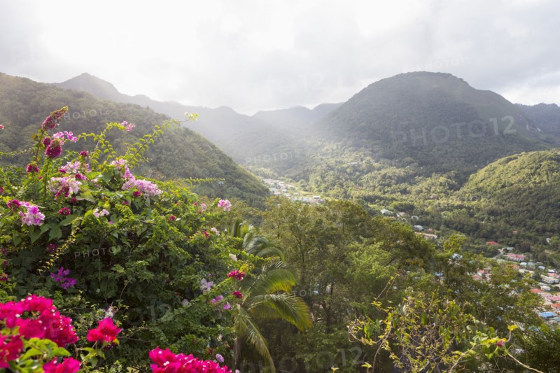 Scenic view of valley and mountains