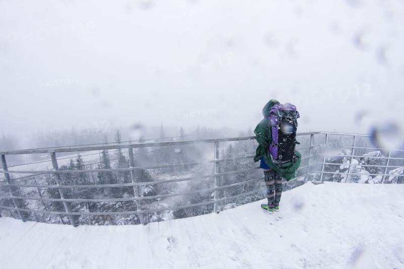 Caucasian hiker admiring scenic view