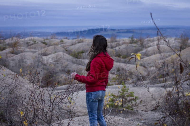 Caucasian girl admiring scenic view