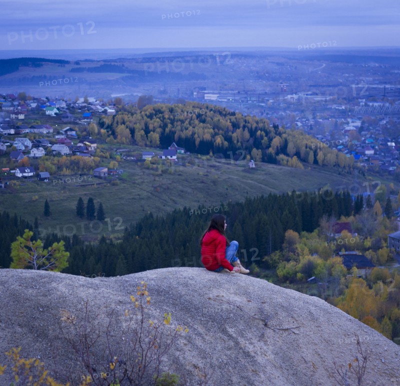 Caucasian girl admiring scenic view