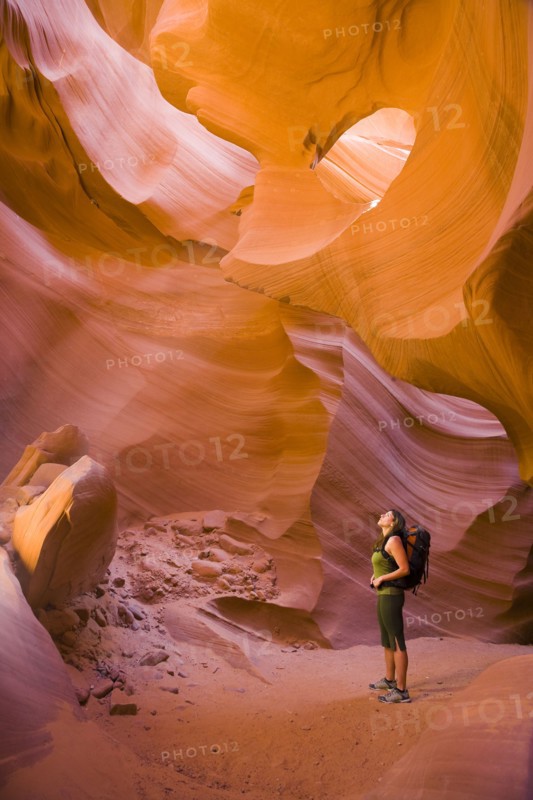 Persian woman hiking in canyon