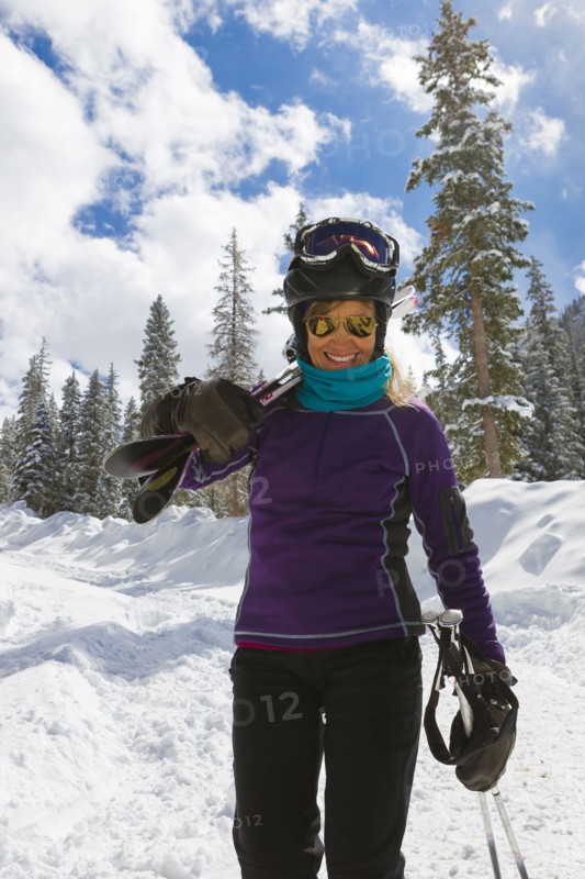Caucasian woman skiing