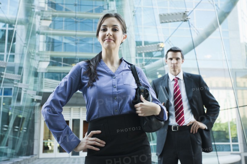 Caucasian business people standing outdoors