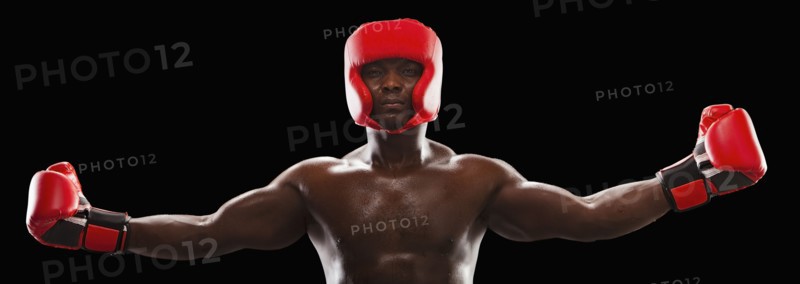 African American boxer in protective gear