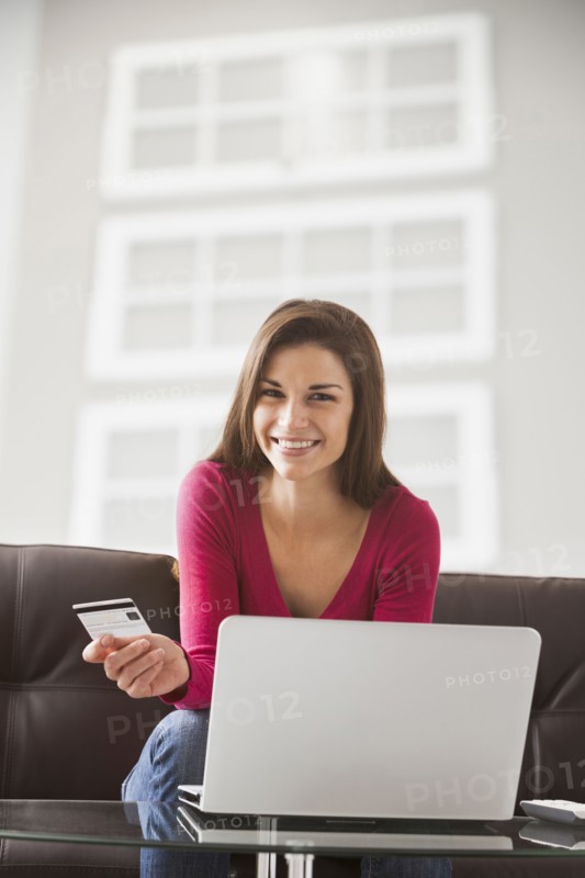 Caucasian woman shopping online