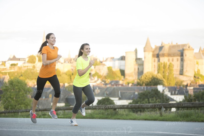Caucasian women jogging outdoors