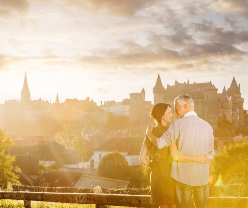 Caucasian couple enjoying scenic view