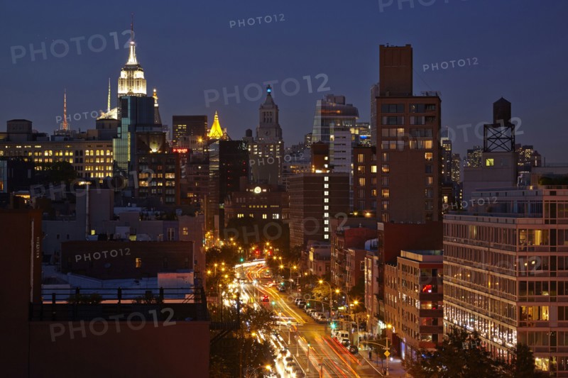 Skyline lit up at night