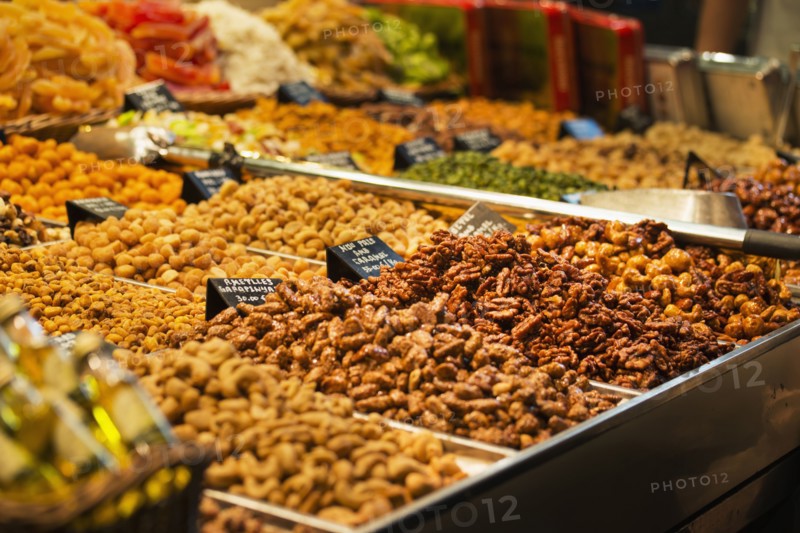 Bins of nuts at market
