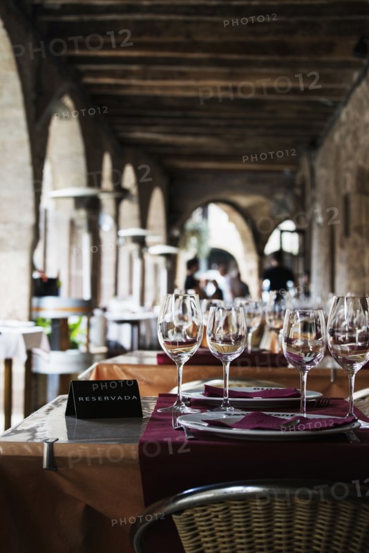 Wine glasses on reserved table