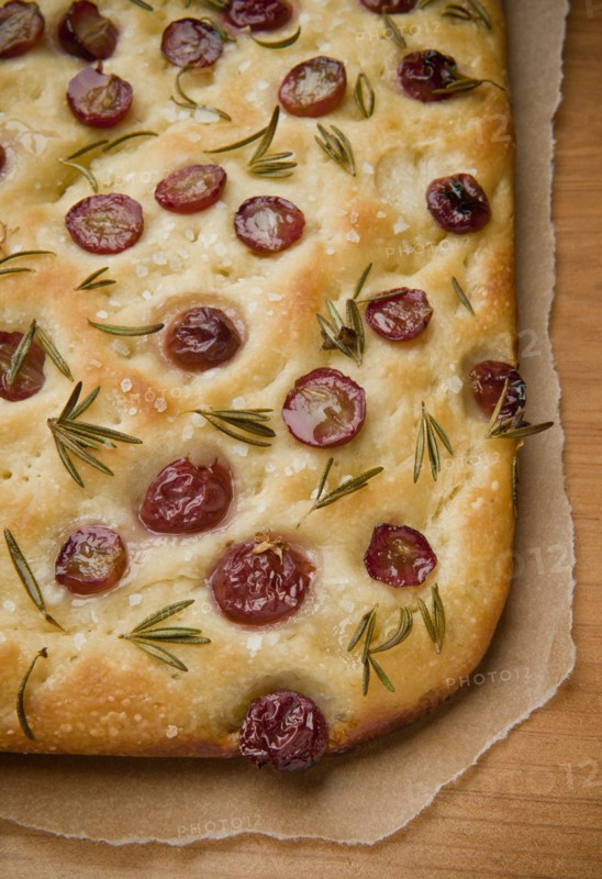 Grapes baked into bread
